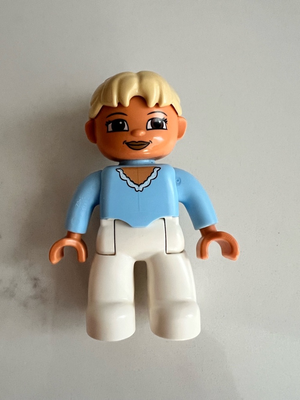 Lego Duplo Female Minifigure with Blonde Ponytail Light Blue Top and White Pants